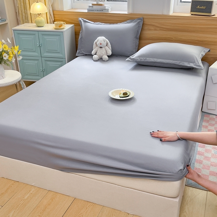 91家纺网 家纺一手货源 找家纺 默忆 2026新款针织双层纱印花糯小棉床笠 经典灰