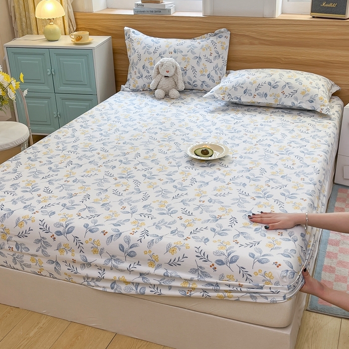 默忆 2026新款针织双层纱印花糯小棉床笠 花枝招展