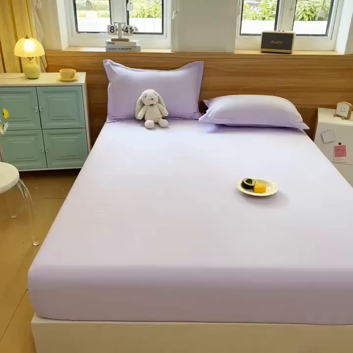 91家纺网 家纺一手货源 找家纺 默忆 2026新款针织双层纱印花糯小棉床笠 熏衣紫