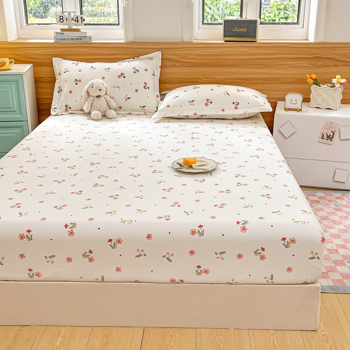 91家纺网 家纺一手货源 找家纺 （总）默忆 2026新款针织双层纱印花糯小棉床笠