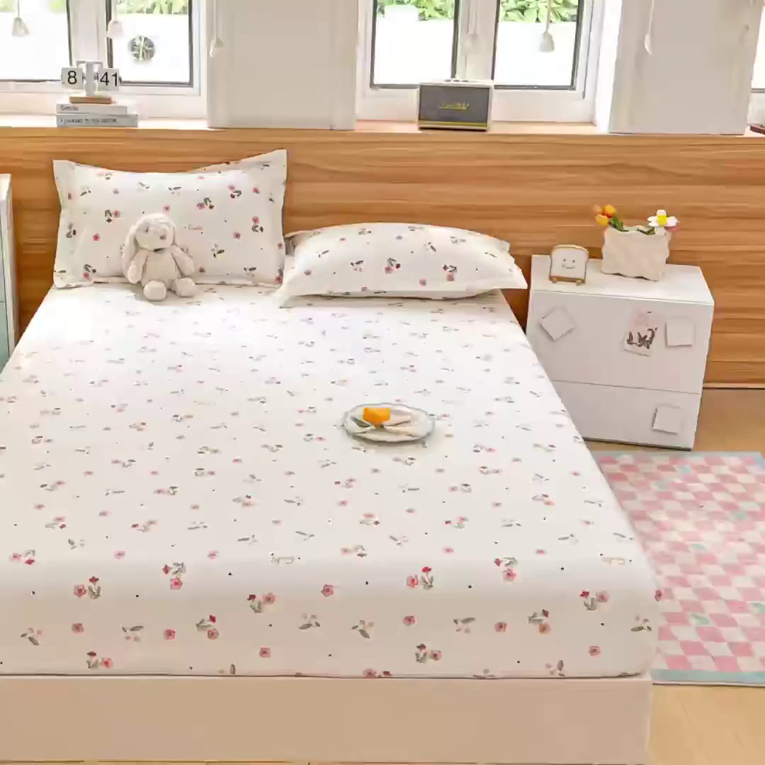 91家纺网 家纺一手货源 找家纺 （总）默忆 2026新款针织双层纱印花糯小棉床笠