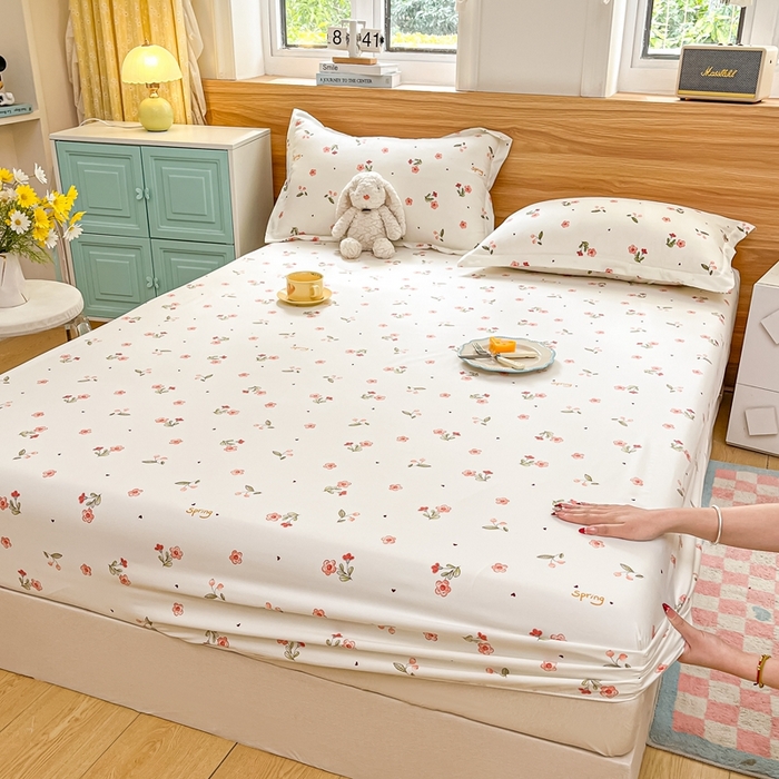 91家纺网 家纺一手货源 找家纺 （总）默忆 2026新款针织双层纱印花糯小棉床笠