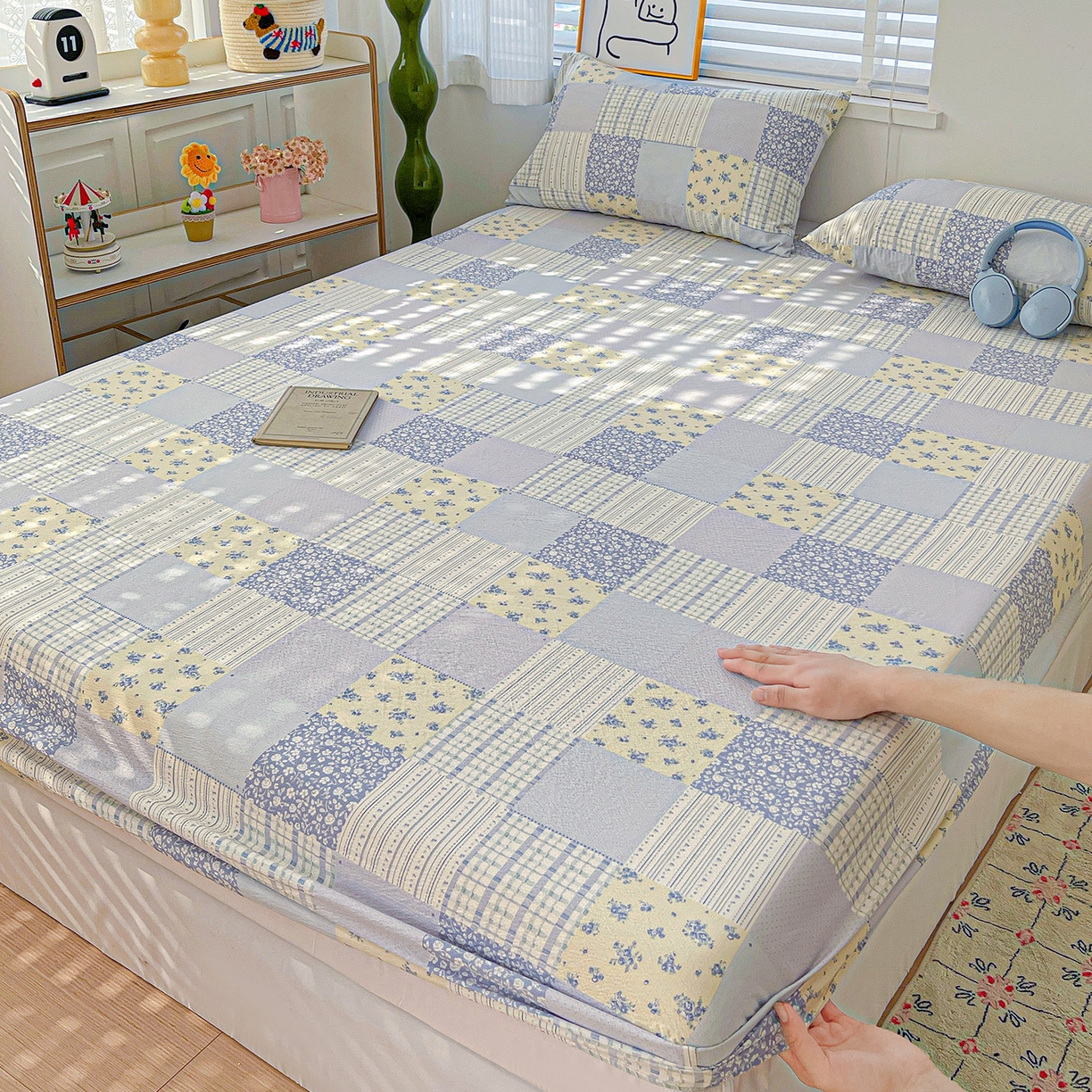 仟人梦 2026新款云感双层纱印花单床笠床笠单件 半亩花田