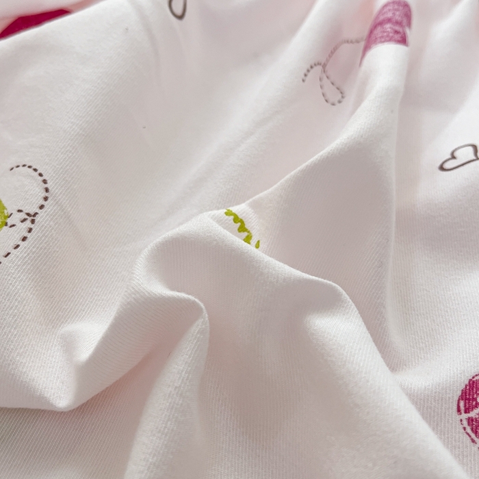 91家纺网 家纺一手货源 找家纺 默忆 2026新款针织双层纱印花糯小棉床笠 桃心粉