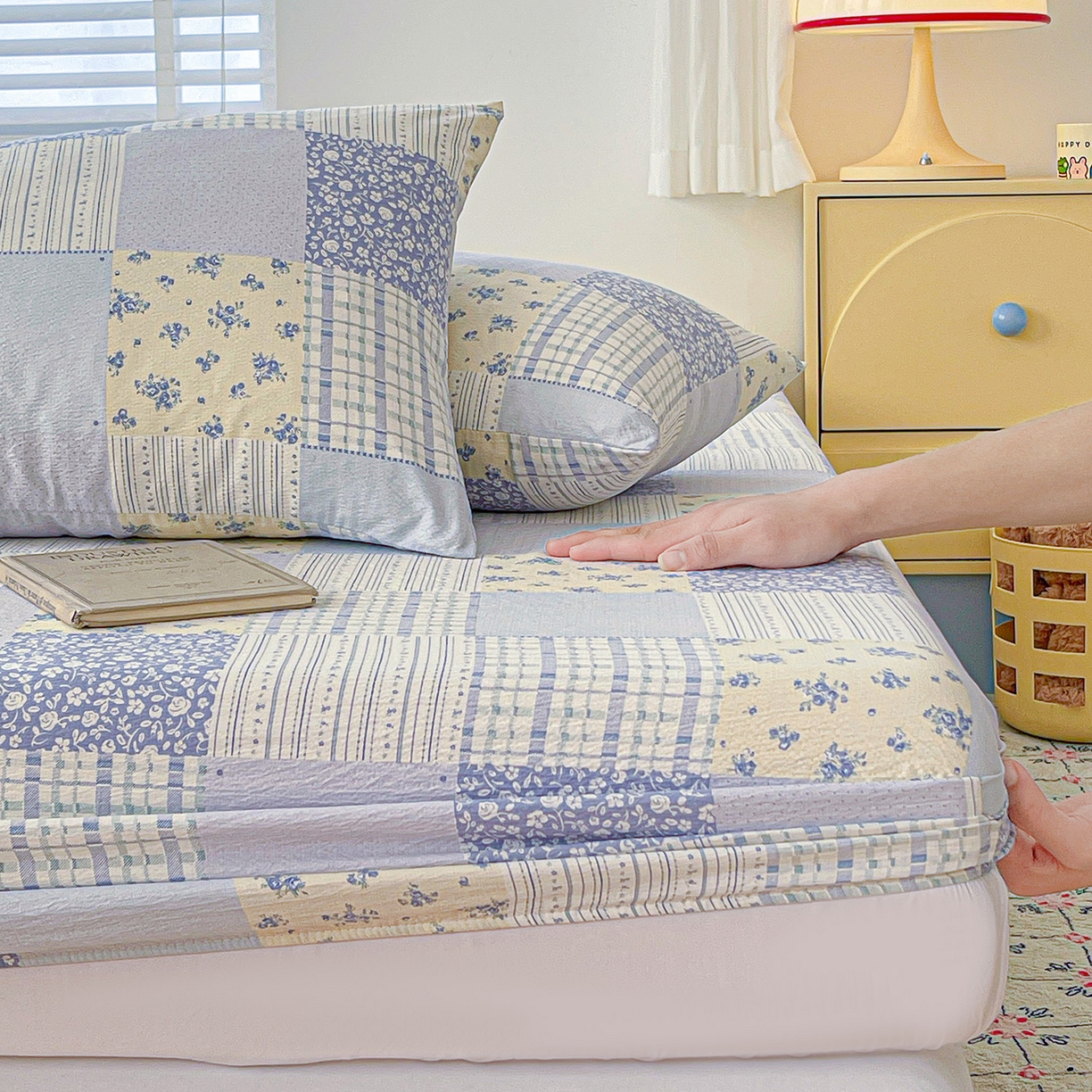 91家纺网 家纺一手货源 找家纺 仟人梦 2026新款云感双层纱印花单床笠床笠单件 半亩花田