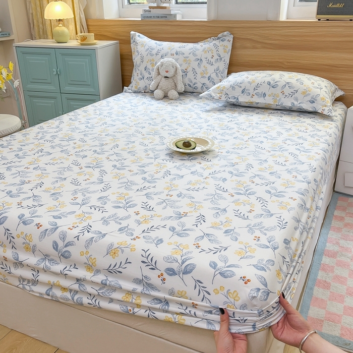 91家纺网 家纺一手货源 找家纺 默忆 2026新款针织双层纱印花糯小棉床笠 花枝招展