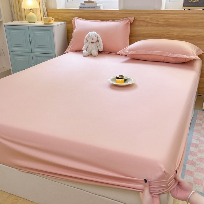 91家纺网 家纺一手货源 找家纺 默忆 2026新款针织双层纱印花糯小棉床笠 西瓜粉