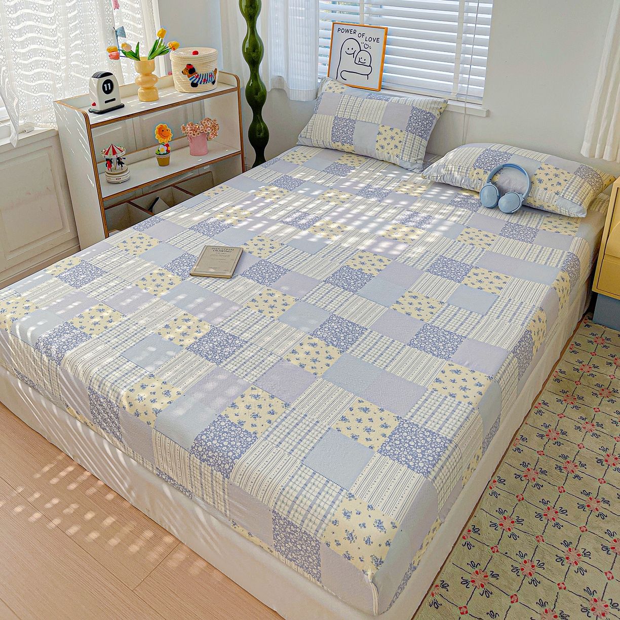 91家纺网 家纺一手货源 找家纺 仟人梦 2026新款云感双层纱印花单床笠床笠单件 半亩花田