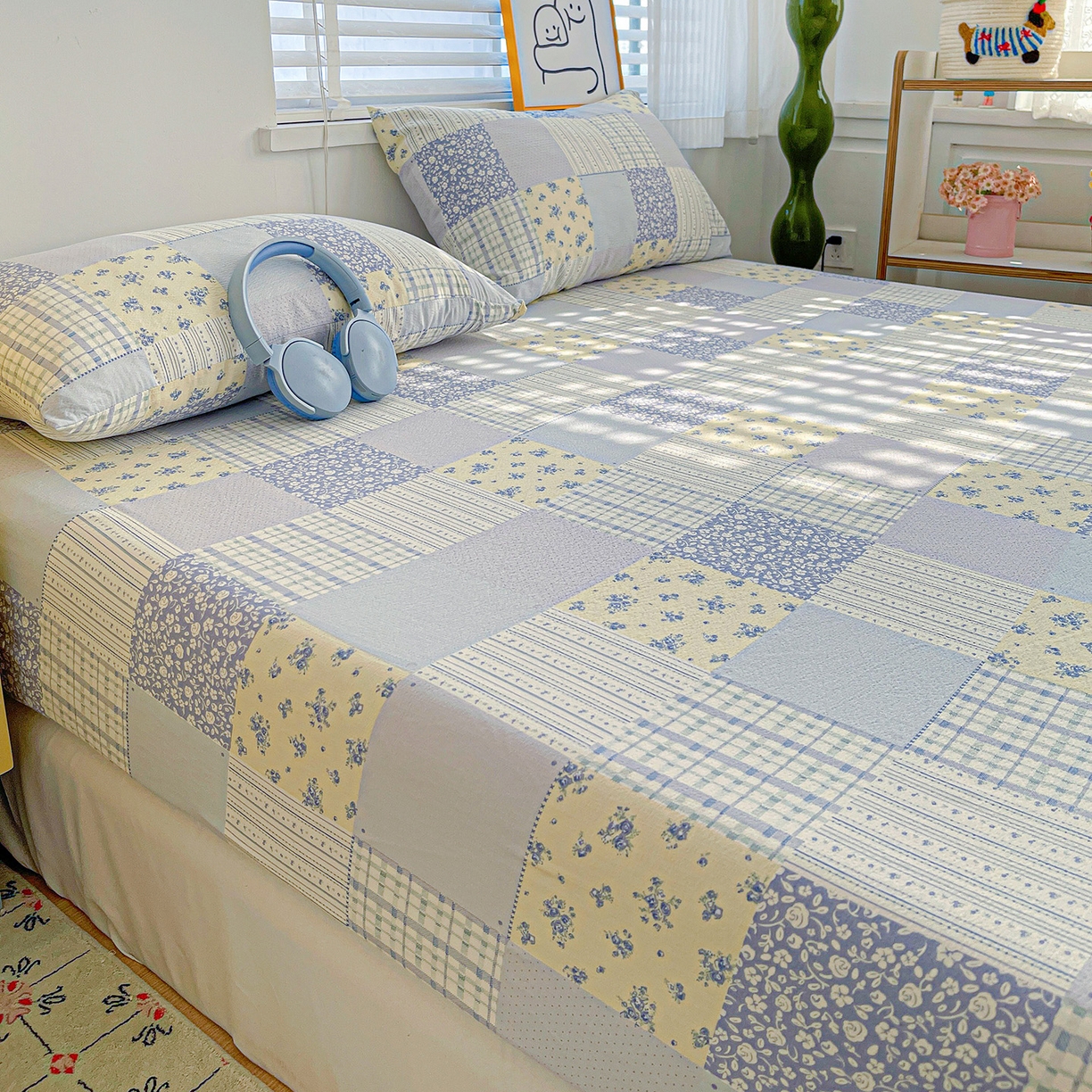 91家纺网 家纺一手货源 找家纺 仟人梦 2026新款云感双层纱印花单床笠床笠单件 半亩花田