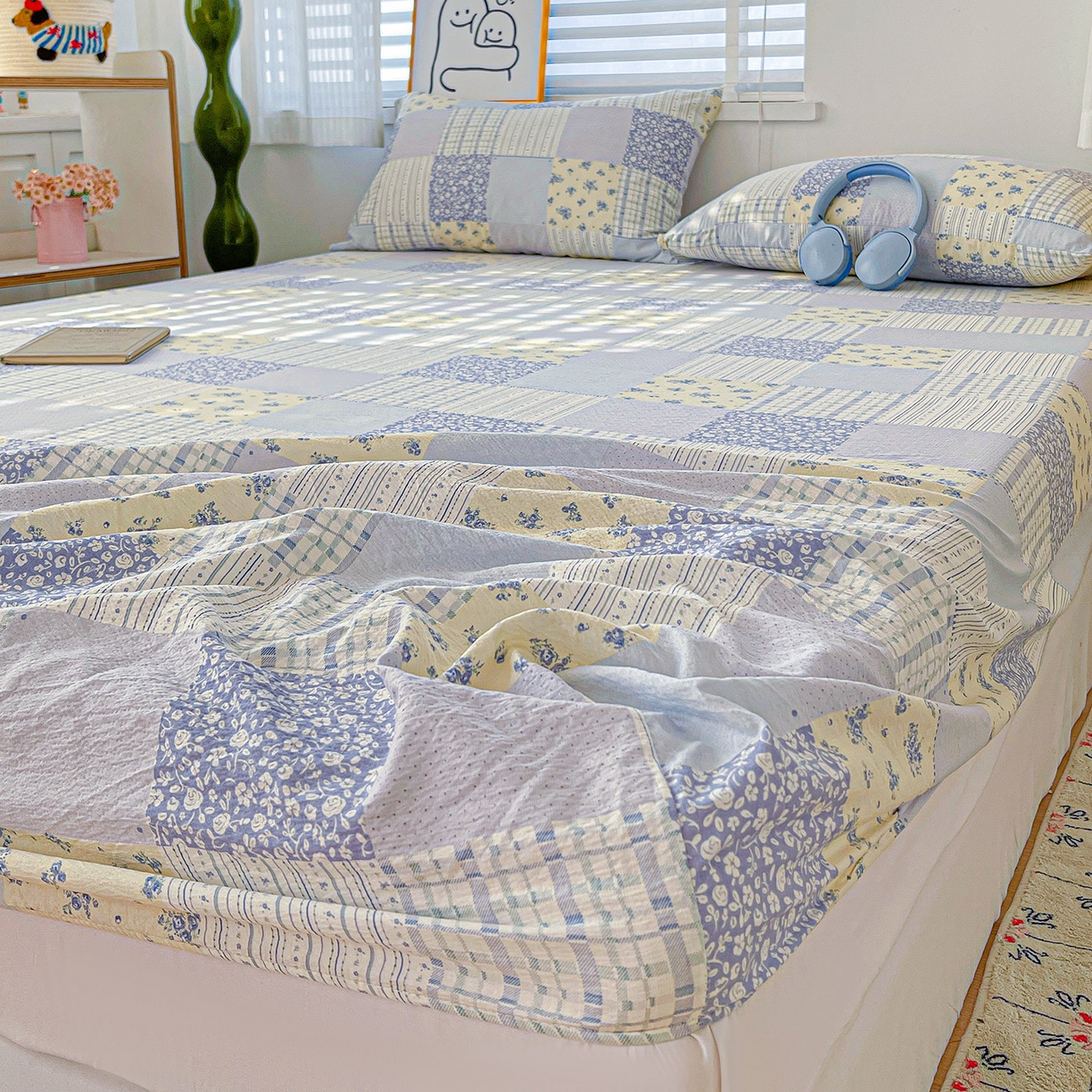 91家纺网 家纺一手货源 找家纺 仟人梦 2026新款云感双层纱印花单床笠床笠单件 半亩花田