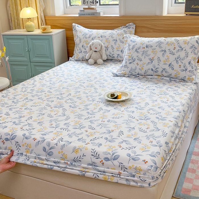 91家纺网 家纺一手货源 找家纺 默忆 2026新款针织双层纱印花糯小棉床笠 花枝招展