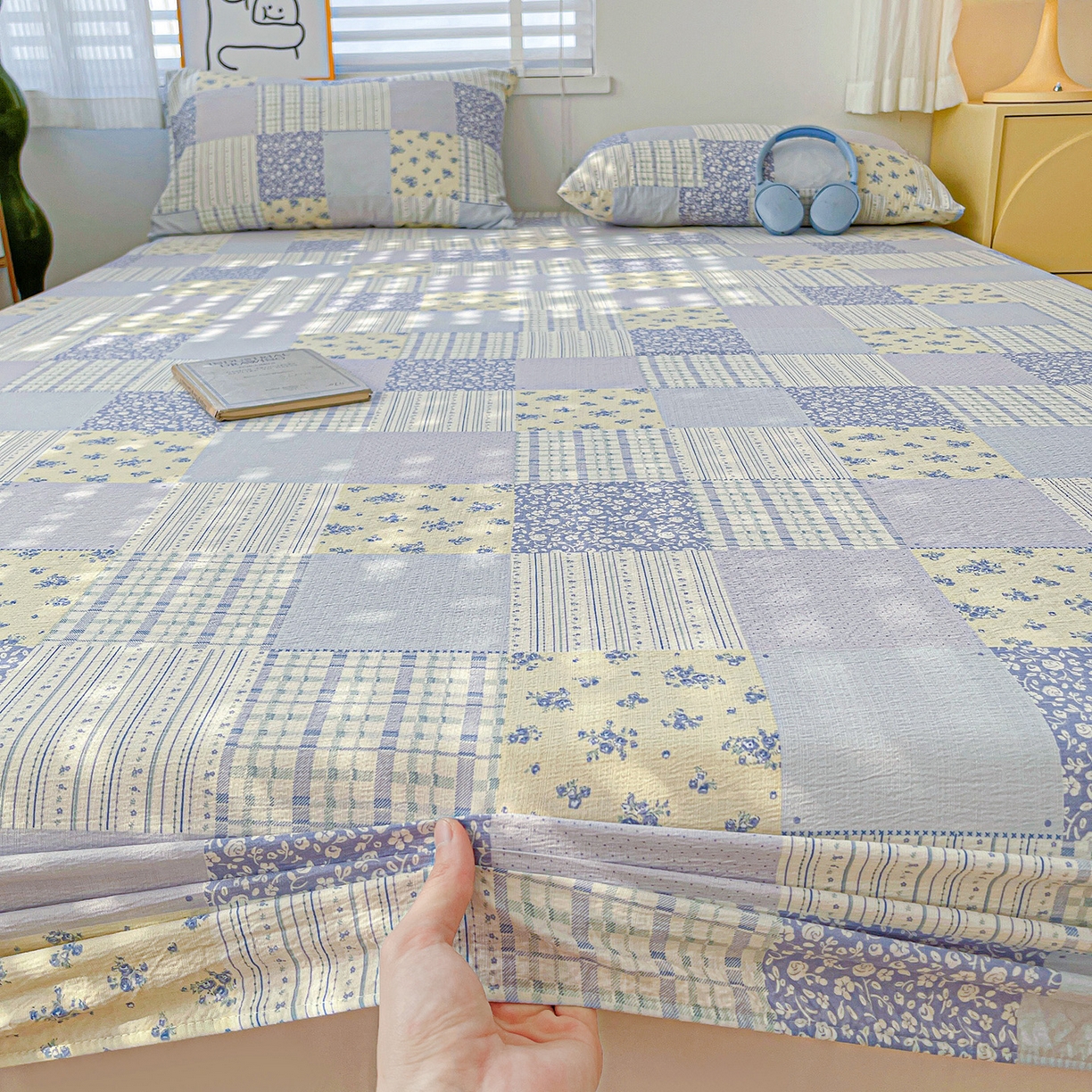 91家纺网 家纺一手货源 找家纺 仟人梦 2026新款云感双层纱印花单床笠床笠单件 半亩花田