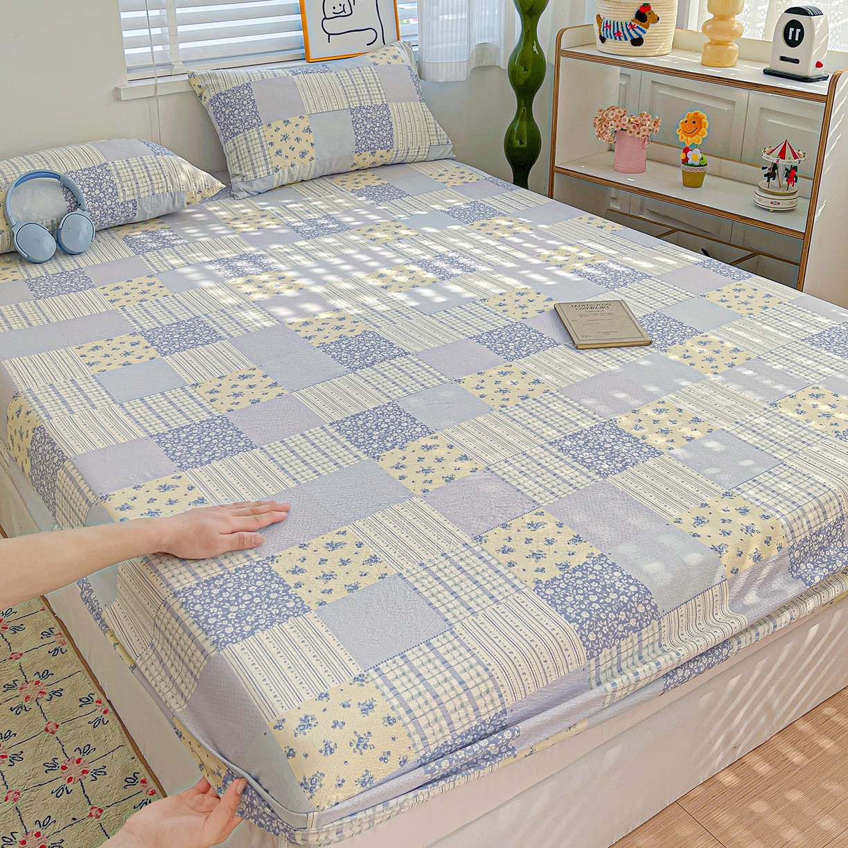 91家纺网 家纺一手货源 找家纺 仟人梦 2026新款云感双层纱印花单床笠床笠单件 半亩花田