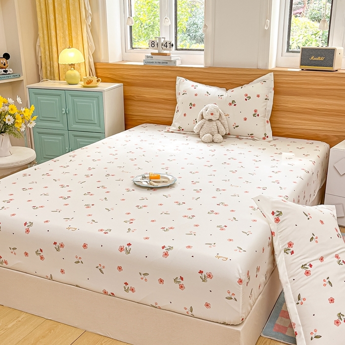 91家纺网 家纺一手货源 找家纺 （总）默忆 2026新款针织双层纱印花糯小棉床笠