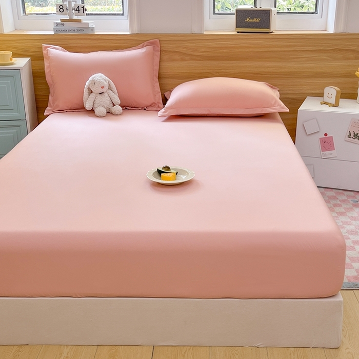 91家纺网 家纺一手货源 找家纺 默忆 2026新款针织双层纱印花糯小棉床笠 西瓜粉