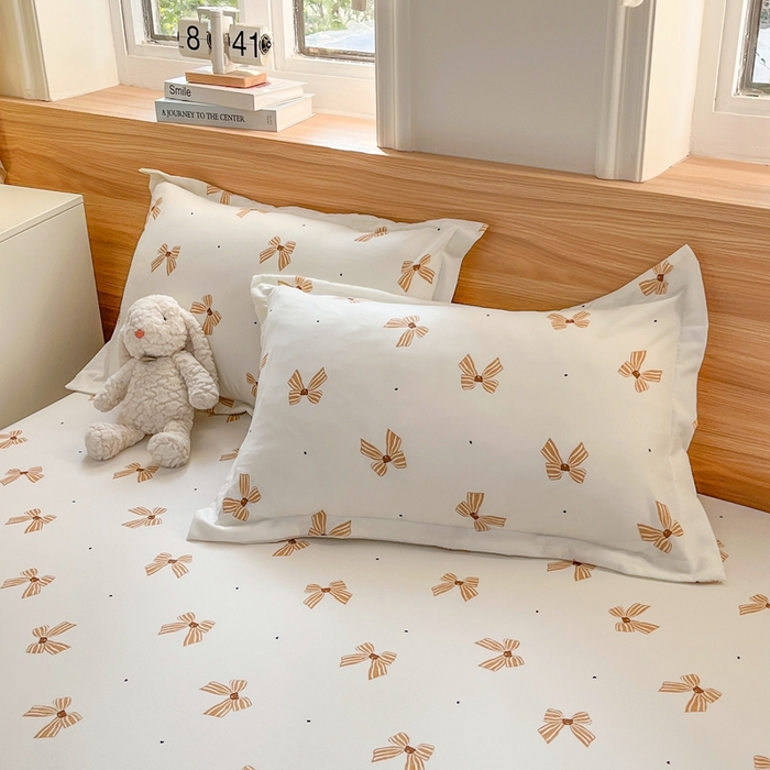 91家纺网 家纺一手货源 找家纺 默忆 2026新款针织双层纱印花糯小棉床笠 蝴蝶结