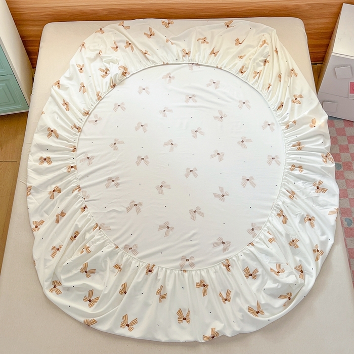 91家纺网 家纺一手货源 找家纺 默忆 2026新款针织双层纱印花糯小棉床笠 蝴蝶结