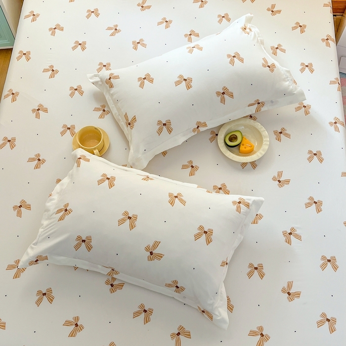 91家纺网 家纺一手货源 找家纺 默忆 2026新款针织双层纱印花糯小棉床笠 蝴蝶结