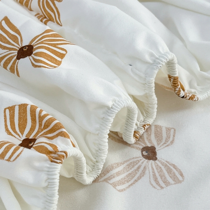 91家纺网 家纺一手货源 找家纺 默忆 2026新款针织双层纱印花糯小棉床笠 蝴蝶结