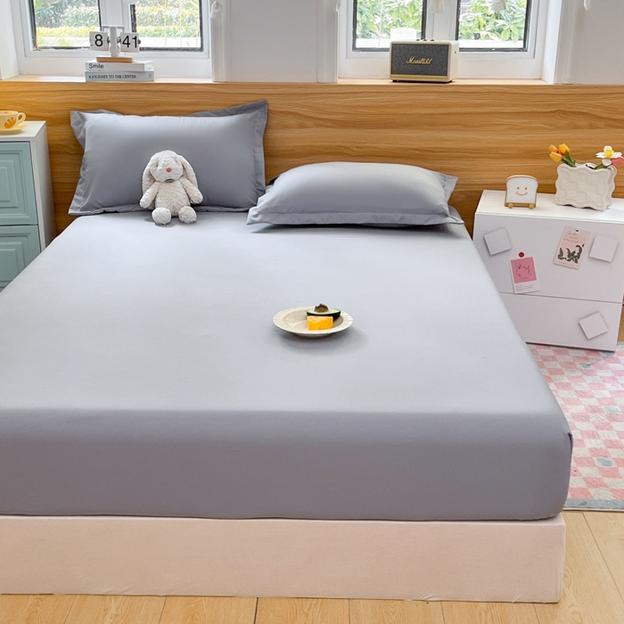 91家纺网 家纺一手货源 找家纺 默忆 2026新款针织双层纱印花糯小棉床笠 经典灰