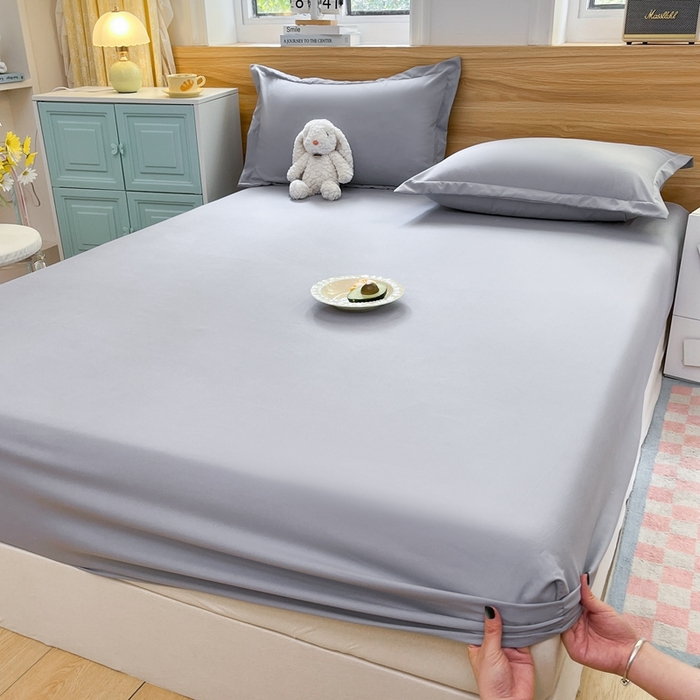 91家纺网 家纺一手货源 找家纺 默忆 2026新款针织双层纱印花糯小棉床笠 经典灰