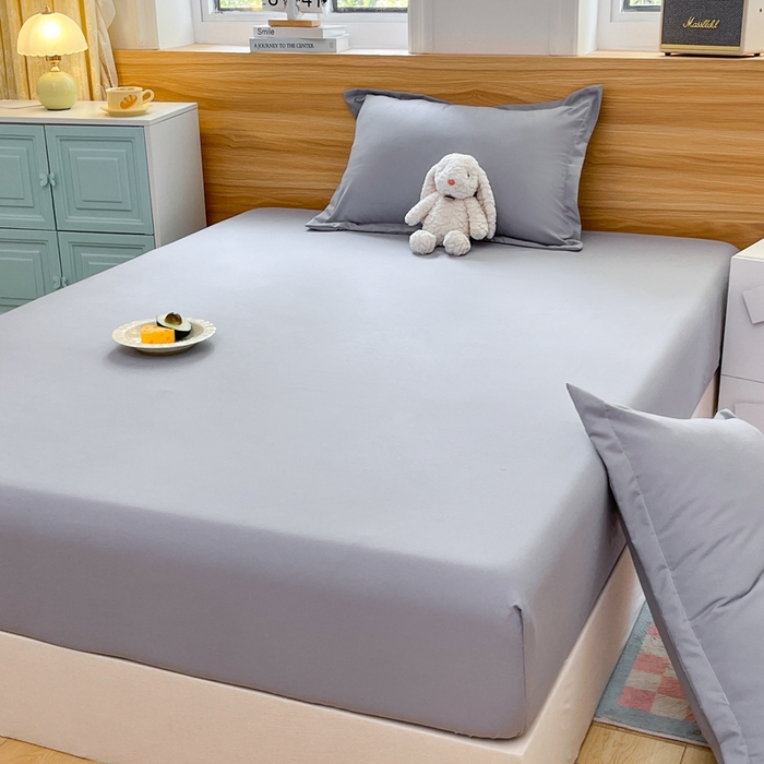 91家纺网 家纺一手货源 找家纺 默忆 2026新款针织双层纱印花糯小棉床笠 经典灰