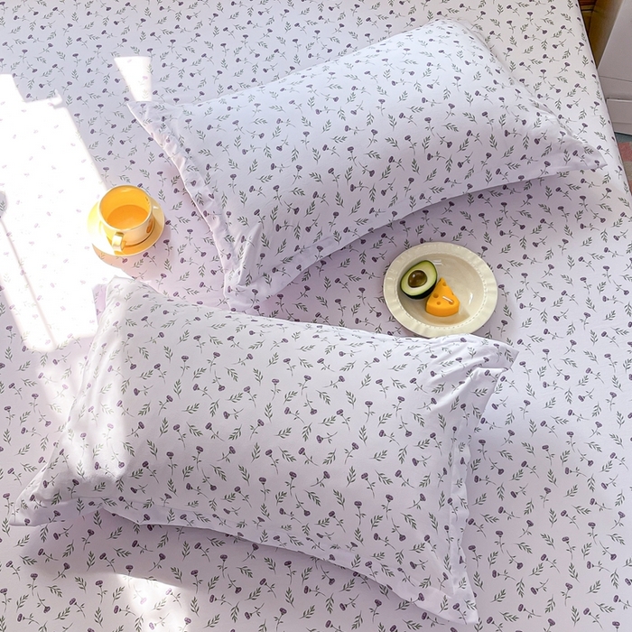 91家纺网 家纺一手货源 找家纺 默忆 2026新款针织双层纱印花糯小棉床笠 紫色花海