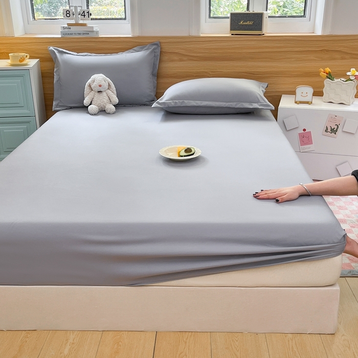 91家纺网 家纺一手货源 找家纺 默忆 2026新款针织双层纱印花糯小棉床笠 经典灰