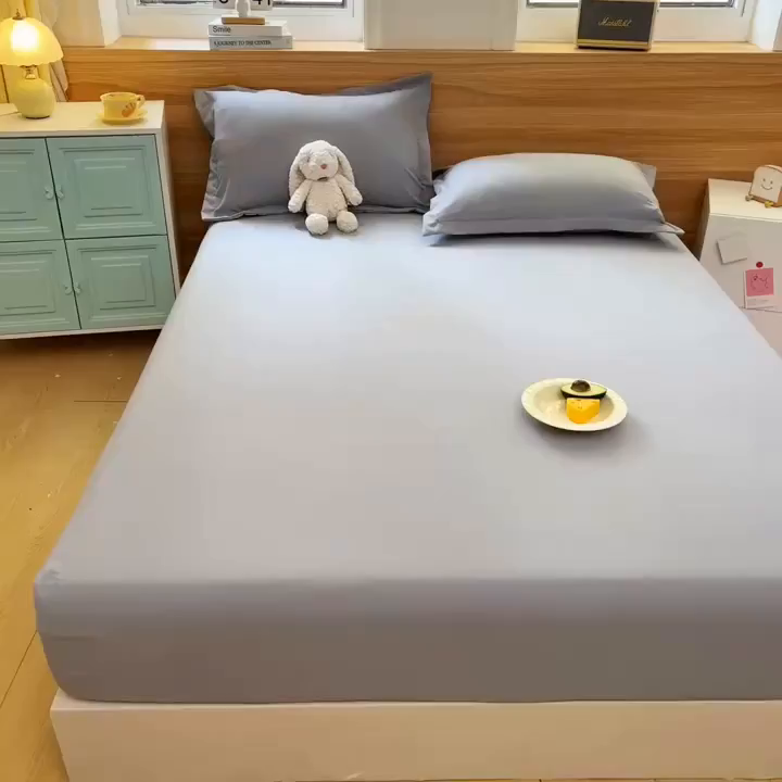 91家纺网 家纺一手货源 找家纺 默忆 2026新款针织双层纱印花糯小棉床笠 经典灰