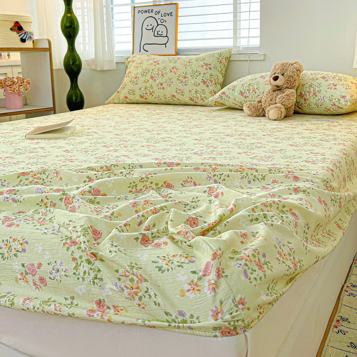 91家纺网 家纺一手货源 找家纺 仟人梦 2026新款云感双层纱印花单床笠床笠单件 半夏