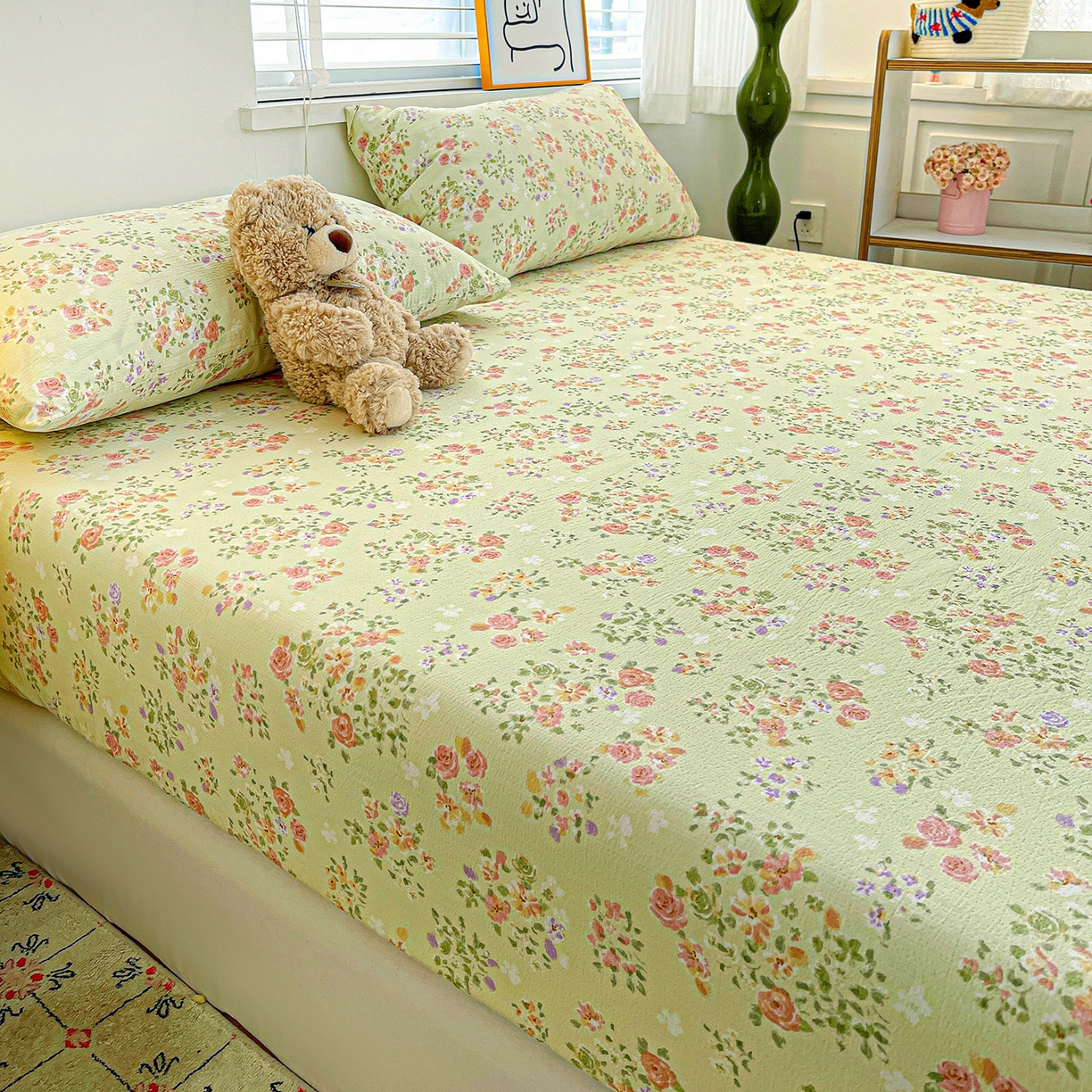 91家纺网 家纺一手货源 找家纺 仟人梦 2026新款云感双层纱印花单床笠床笠单件 半夏