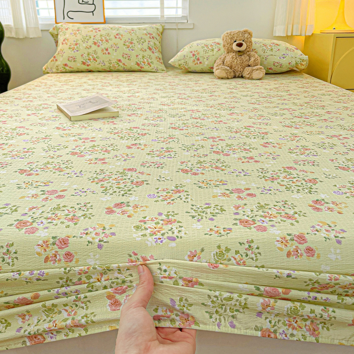 91家纺网 家纺一手货源 找家纺 仟人梦 2026新款云感双层纱印花单床笠床笠单件 半夏