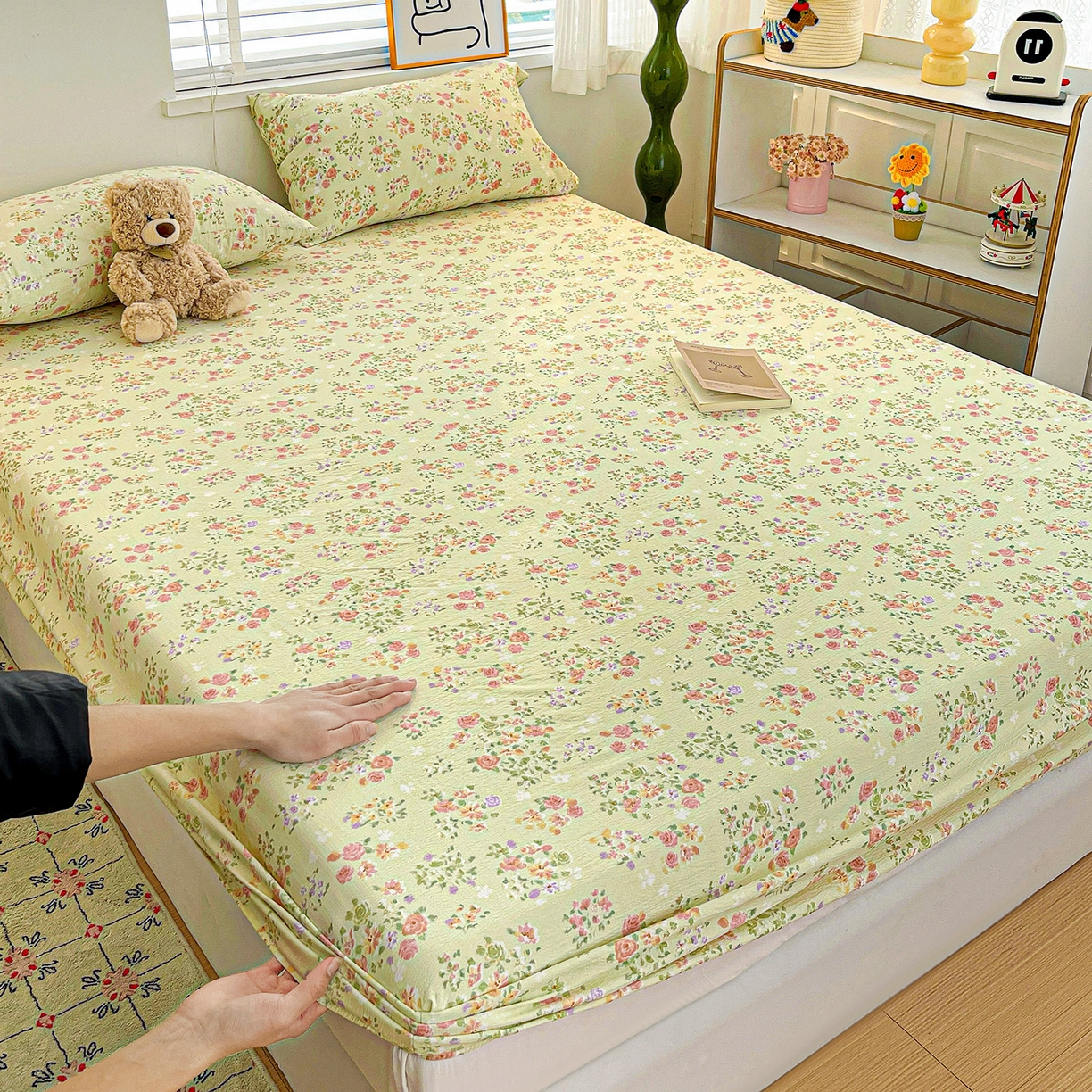 91家纺网 家纺一手货源 找家纺 仟人梦 2026新款云感双层纱印花单床笠床笠单件 半夏