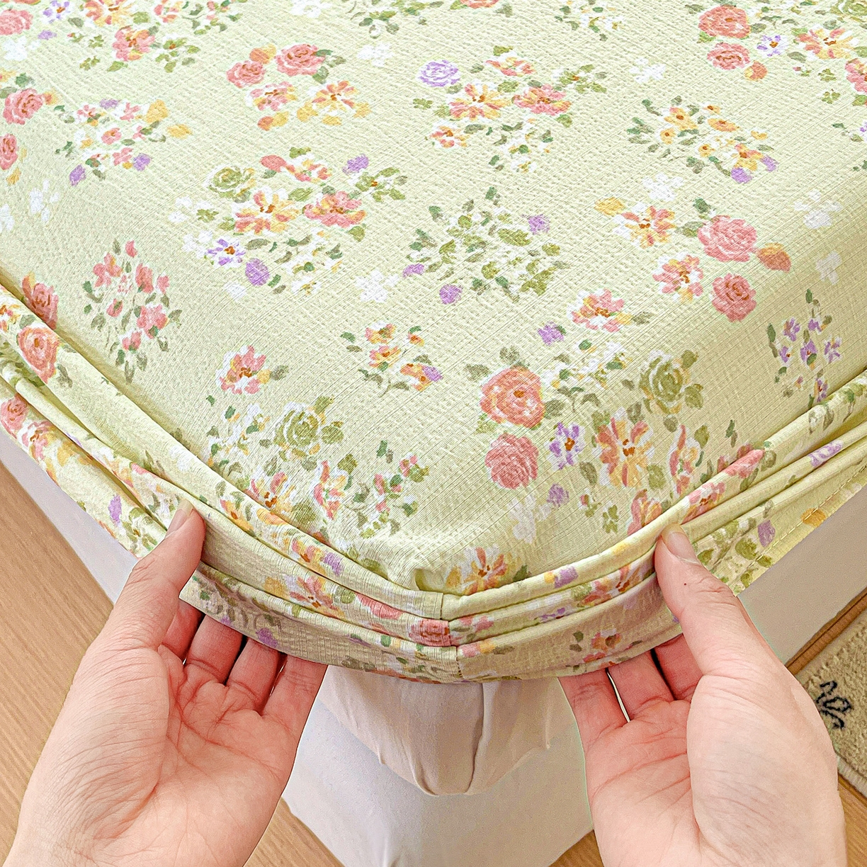 91家纺网 家纺一手货源 找家纺 仟人梦 2026新款云感双层纱印花单床笠床笠单件 半夏