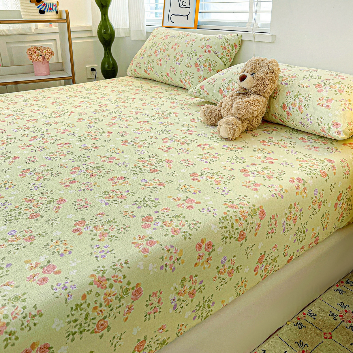 91家纺网 家纺一手货源 找家纺 仟人梦 2026新款云感双层纱印花单床笠床笠单件 半夏