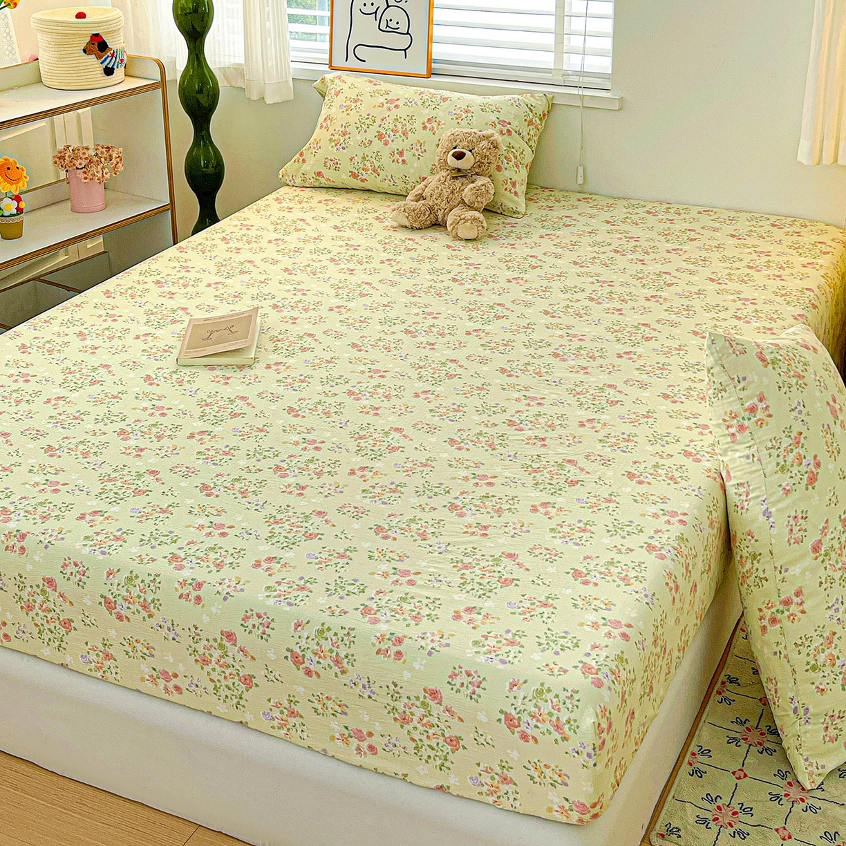 91家纺网 家纺一手货源 找家纺 仟人梦 2026新款云感双层纱印花单床笠床笠单件 半夏