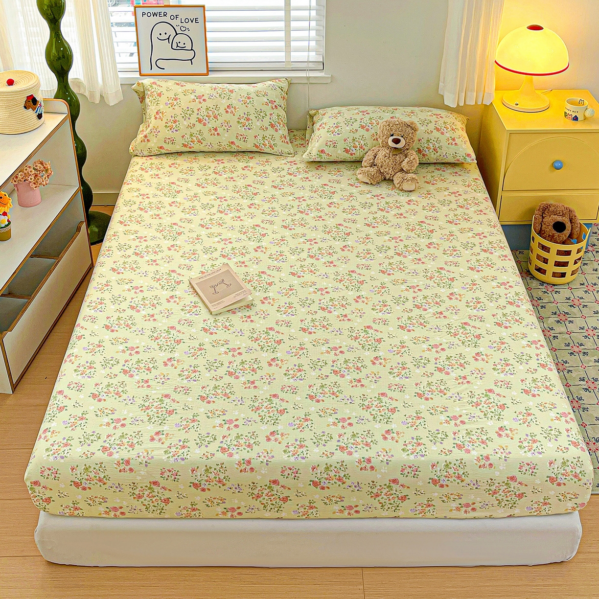 91家纺网 家纺一手货源 找家纺 仟人梦 2026新款云感双层纱印花单床笠床笠单件 半夏