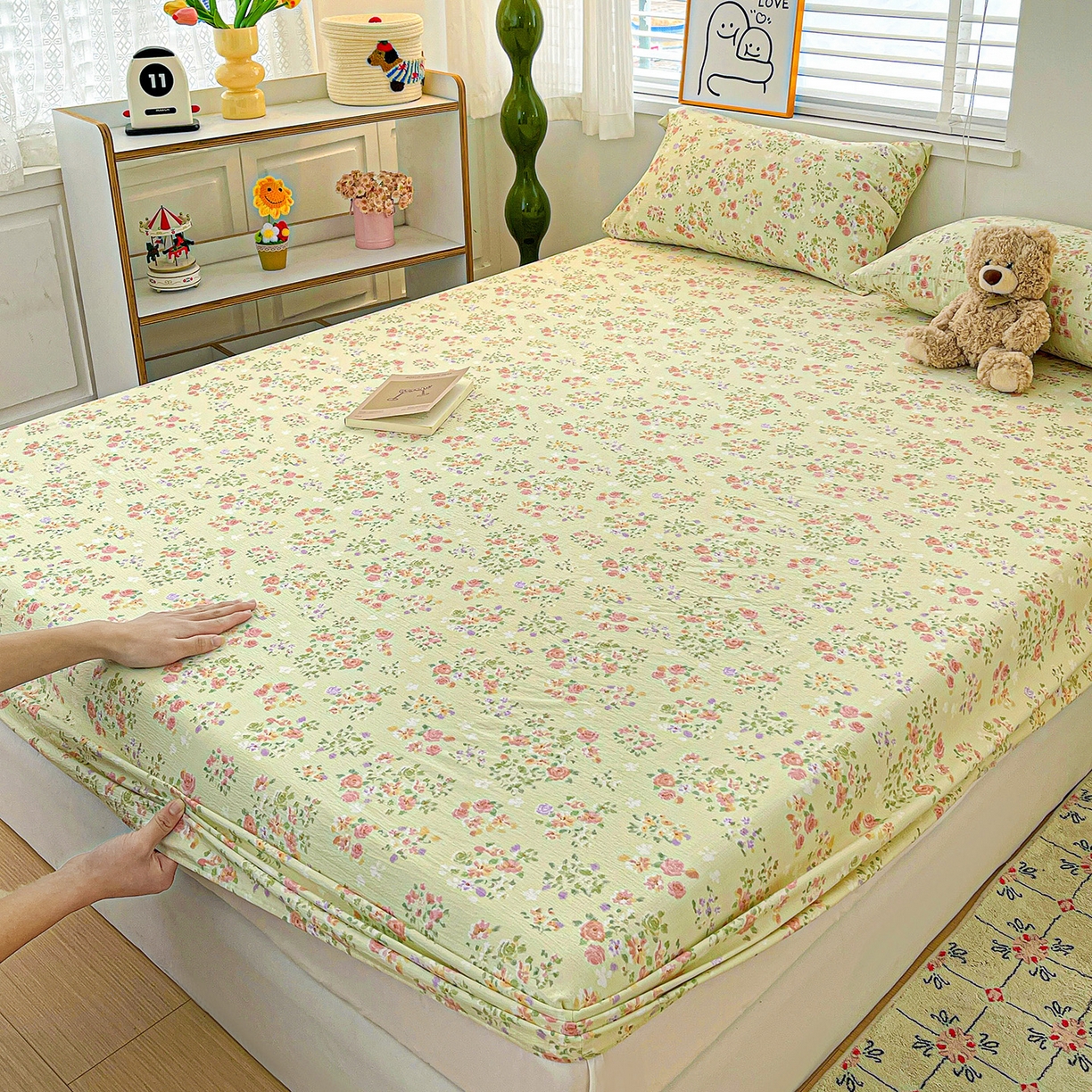 91家纺网 家纺一手货源 找家纺 仟人梦 2026新款云感双层纱印花单床笠床笠单件 半夏