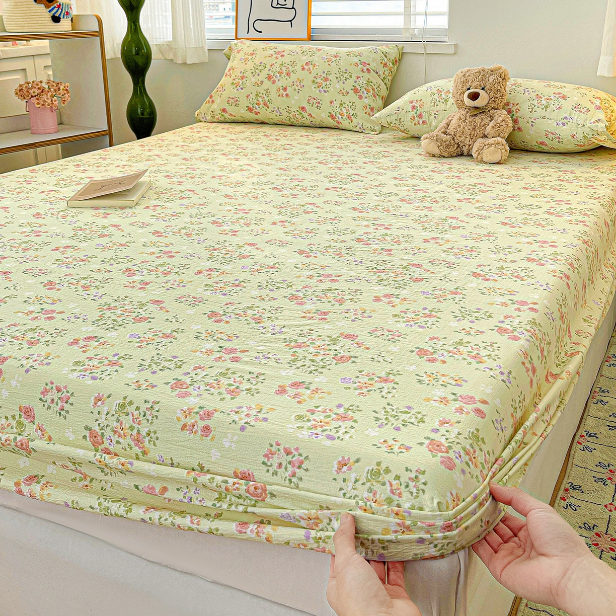 91家纺网 家纺一手货源 找家纺 仟人梦 2026新款云感双层纱印花单床笠床笠单件 半夏