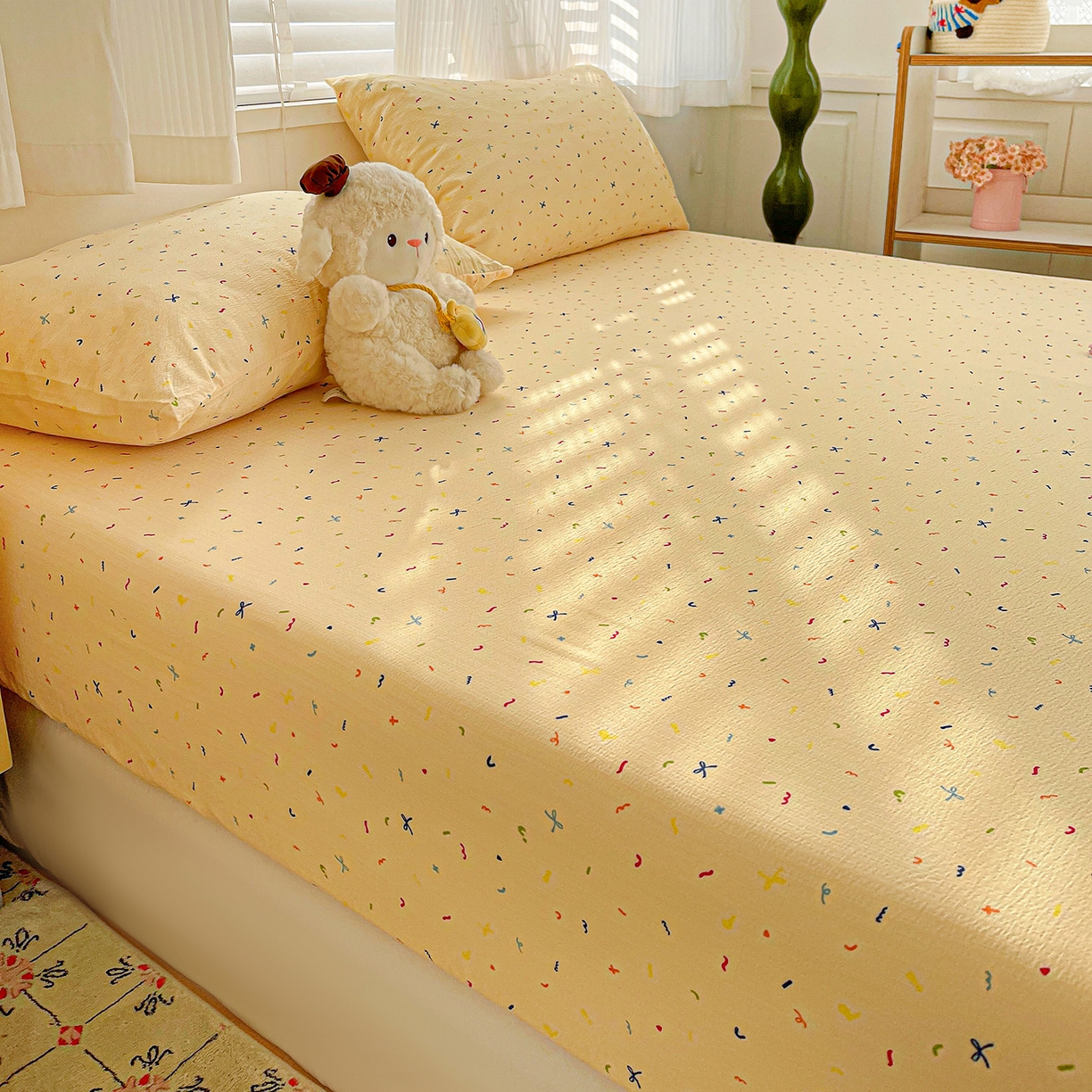 91家纺网 家纺一手货源 找家纺 仟人梦 2026新款云感双层纱印花单床笠床笠单件 冰淇凌