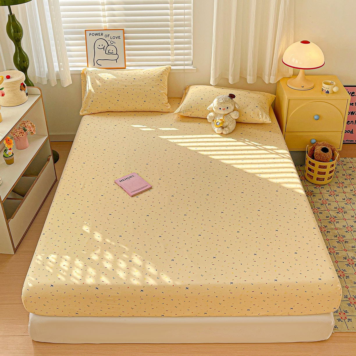 91家纺网 家纺一手货源 找家纺 仟人梦 2026新款云感双层纱印花单床笠床笠单件 冰淇凌