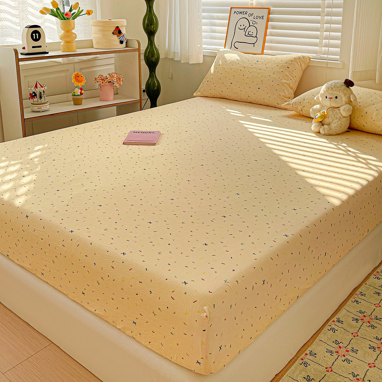 91家纺网 家纺一手货源 找家纺 仟人梦 2026新款云感双层纱印花单床笠床笠单件 冰淇凌