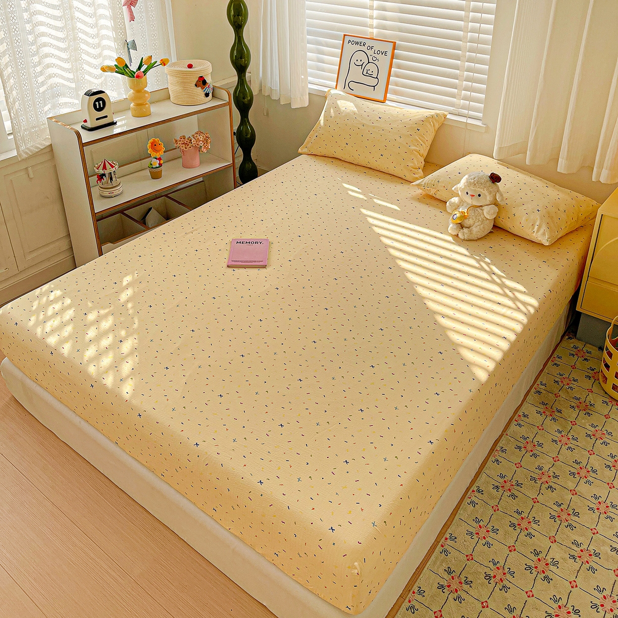 91家纺网 家纺一手货源 找家纺 仟人梦 2026新款云感双层纱印花单床笠床笠单件 冰淇凌