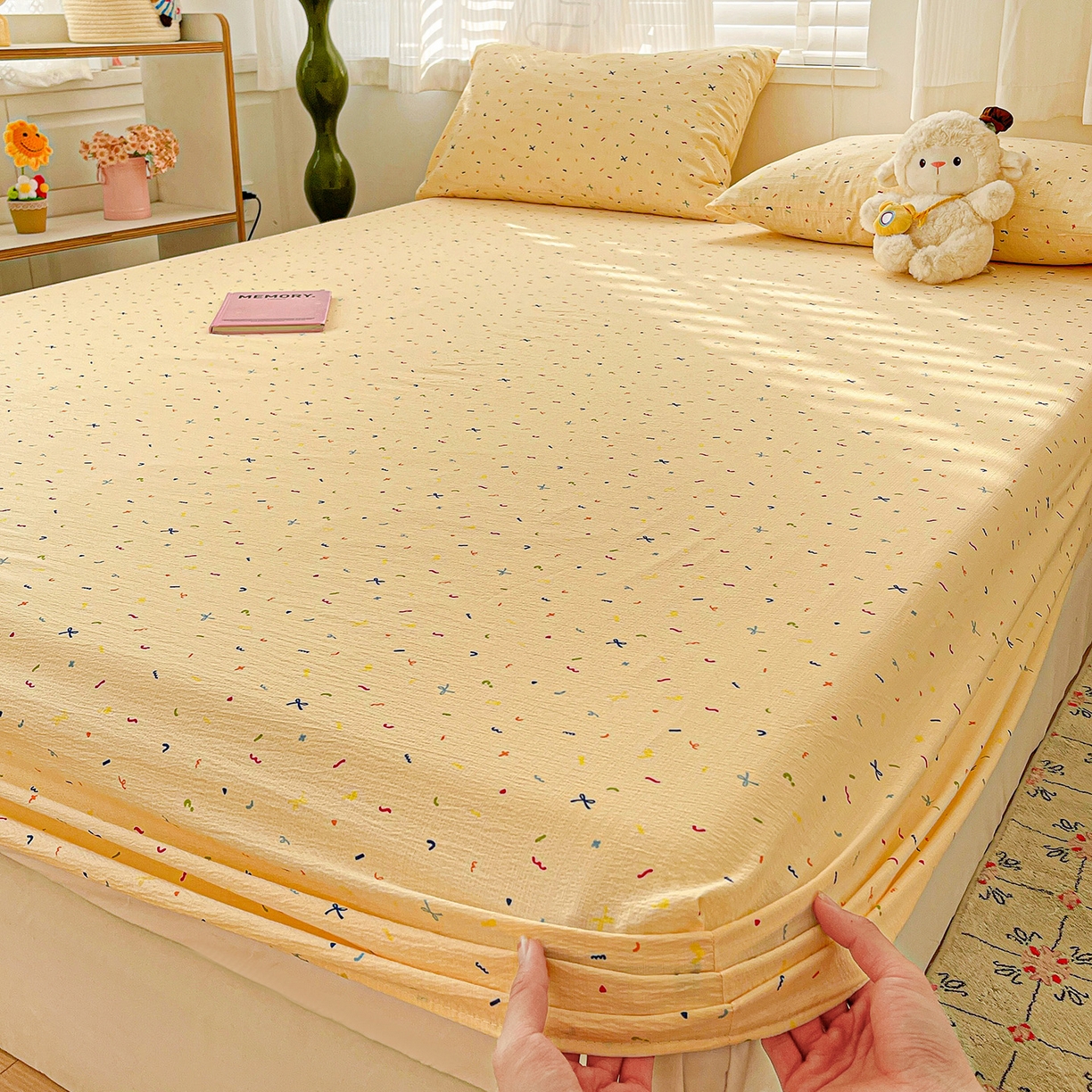 91家纺网 家纺一手货源 找家纺 仟人梦 2026新款云感双层纱印花单床笠床笠单件 冰淇凌