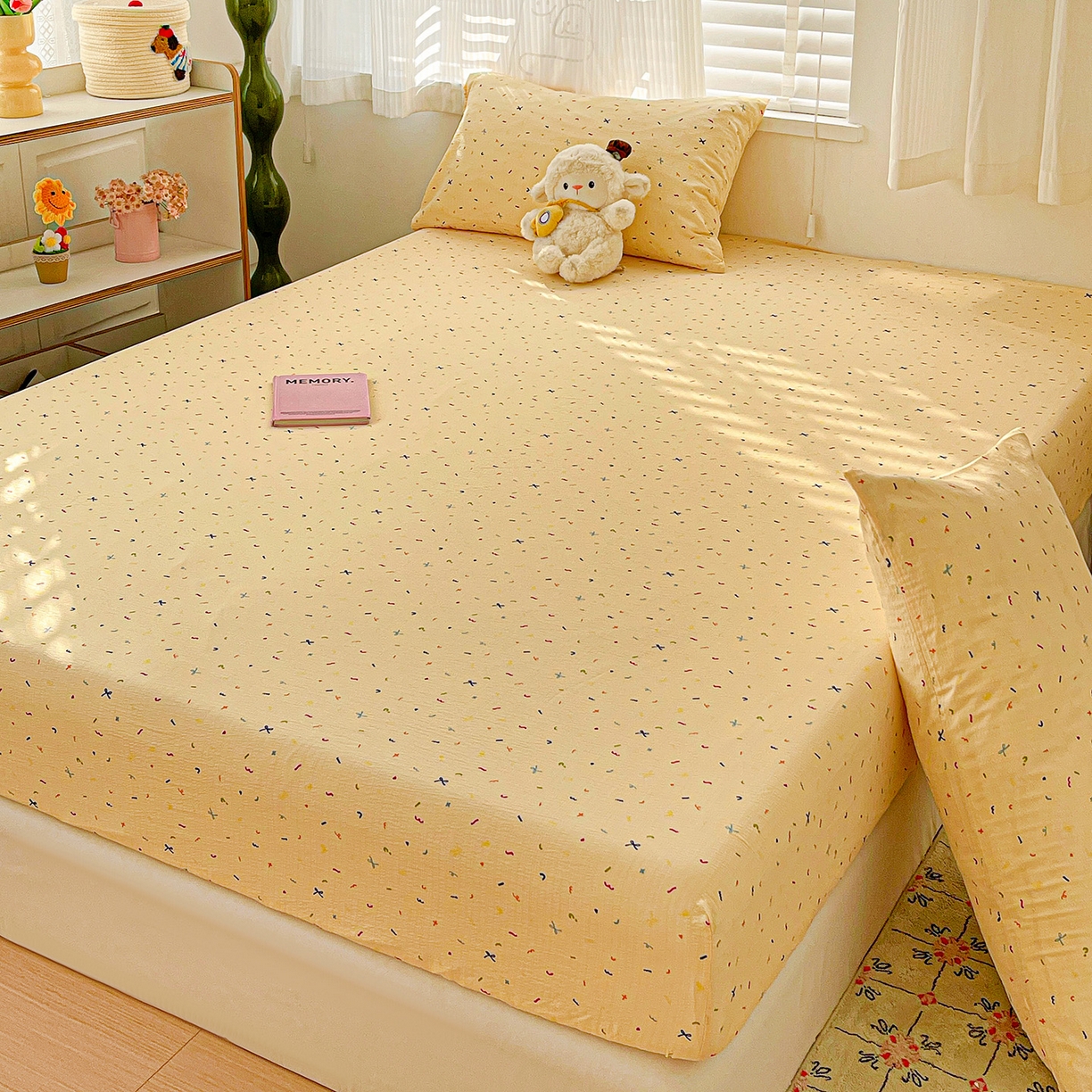 91家纺网 家纺一手货源 找家纺 仟人梦 2026新款云感双层纱印花单床笠床笠单件 冰淇凌