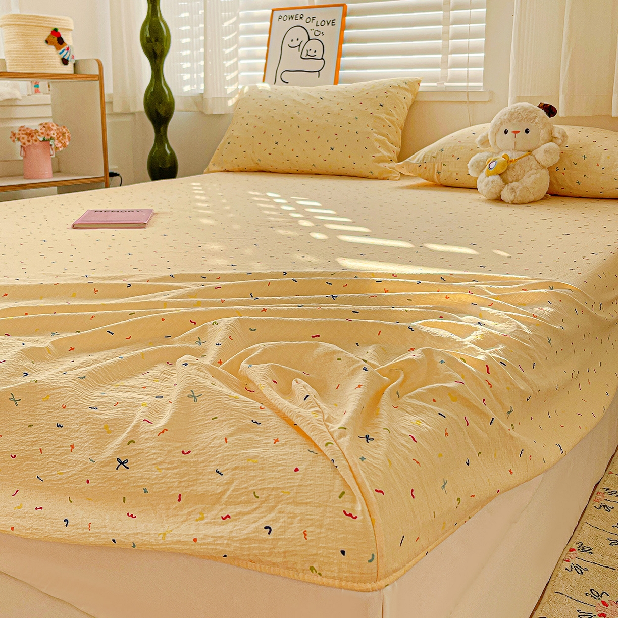 91家纺网 家纺一手货源 找家纺 仟人梦 2026新款云感双层纱印花单床笠床笠单件 冰淇凌