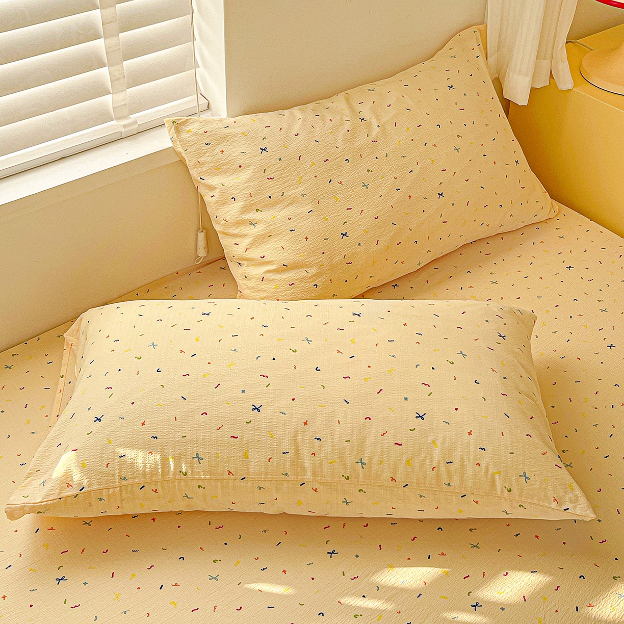 91家纺网 家纺一手货源 找家纺 仟人梦 2026新款云感双层纱印花单床笠床笠单件 冰淇凌