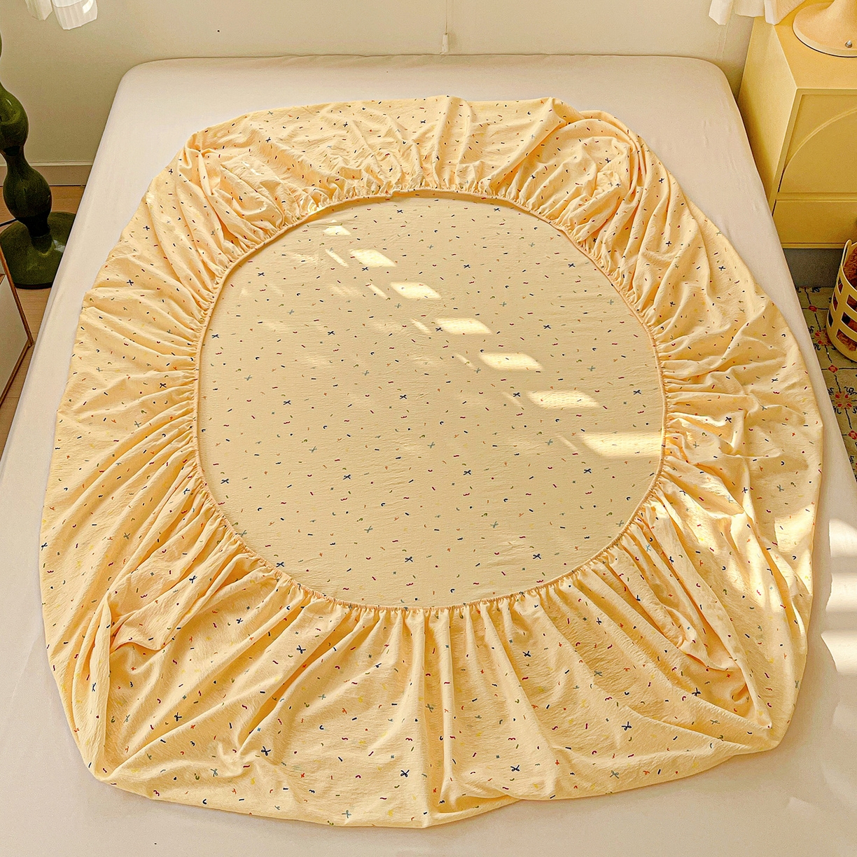 91家纺网 家纺一手货源 找家纺 仟人梦 2026新款云感双层纱印花单床笠床笠单件 冰淇凌