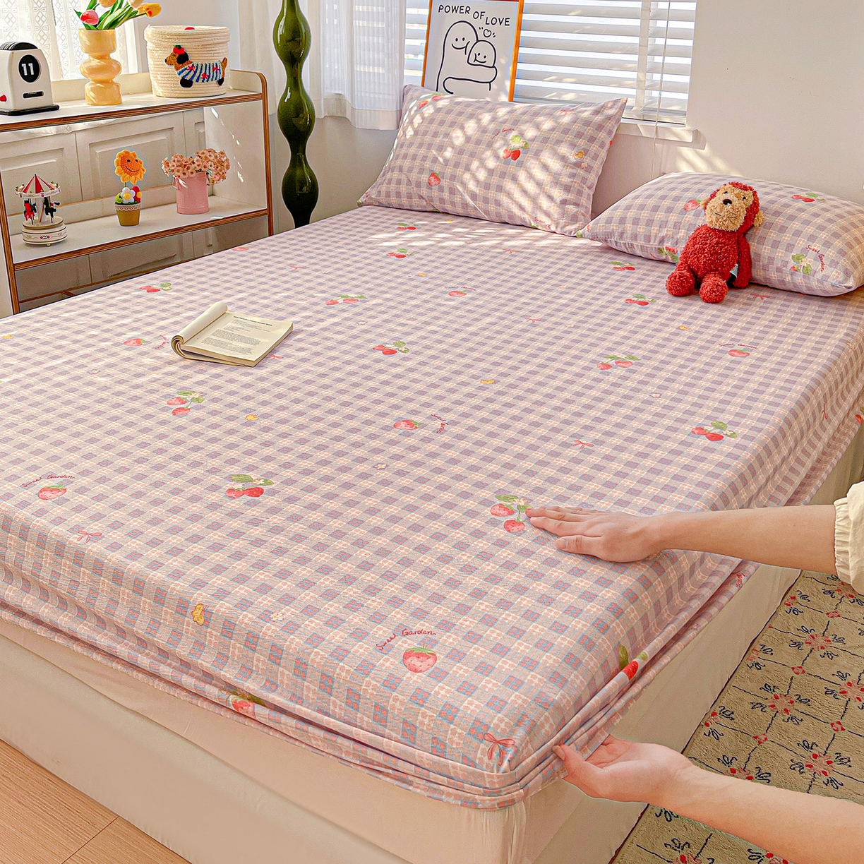 仟人梦 2026新款云感双层纱印花单床笠床笠单件 草莓之语