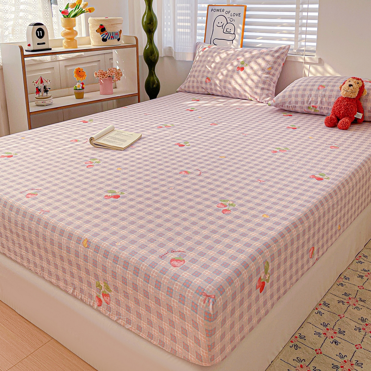 91家纺网 家纺一手货源 找家纺 仟人梦 2026新款云感双层纱印花单床笠床笠单件 草莓之语